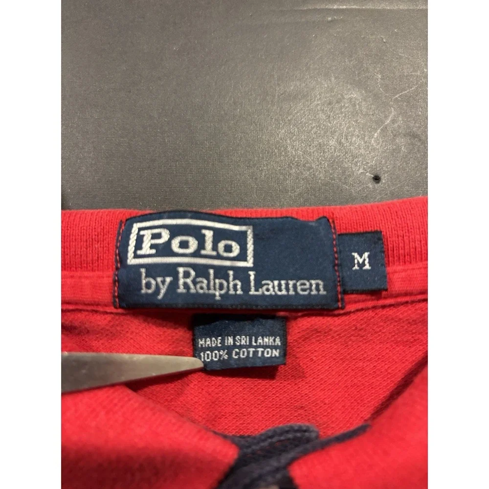 Polo by Ralph Lauren Men's Red, Blue, and White Striped Short Sleeve Shirt M